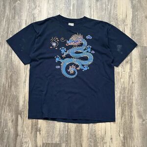 Vintage 1999 Diana Dee Tyler Single Stitch Blue Dragon Graphic T-shirt Size XL